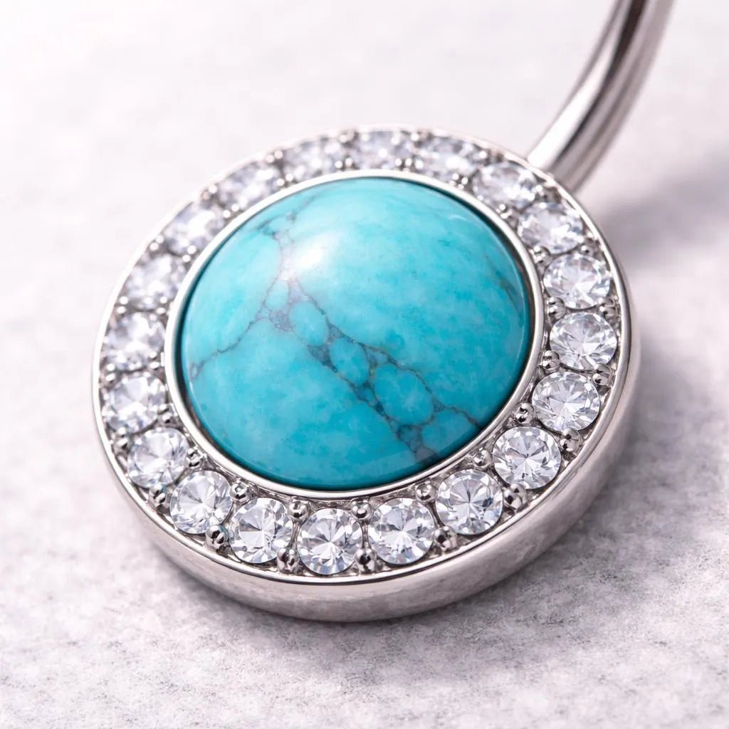 Stainless Steel Antique Jeweled Turquoise Navel Ring Navel Ring Skin Metals