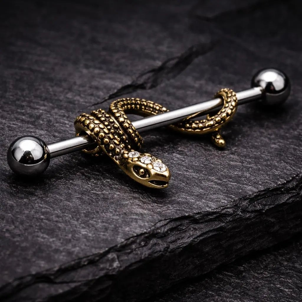 Stainless Steel Antique Snake Industrial Barbell Industrial Barbell Skin Metals