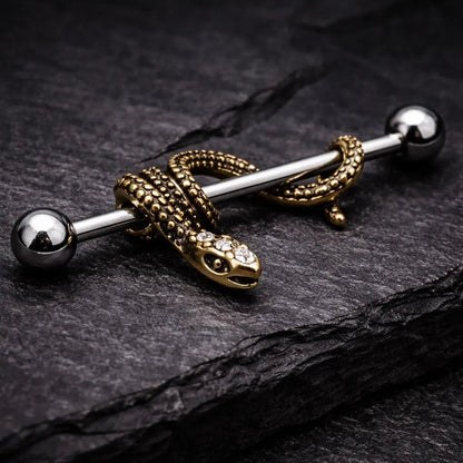 Stainless Steel Antique Snake Industrial Barbell Industrial Barbell Skin Metals