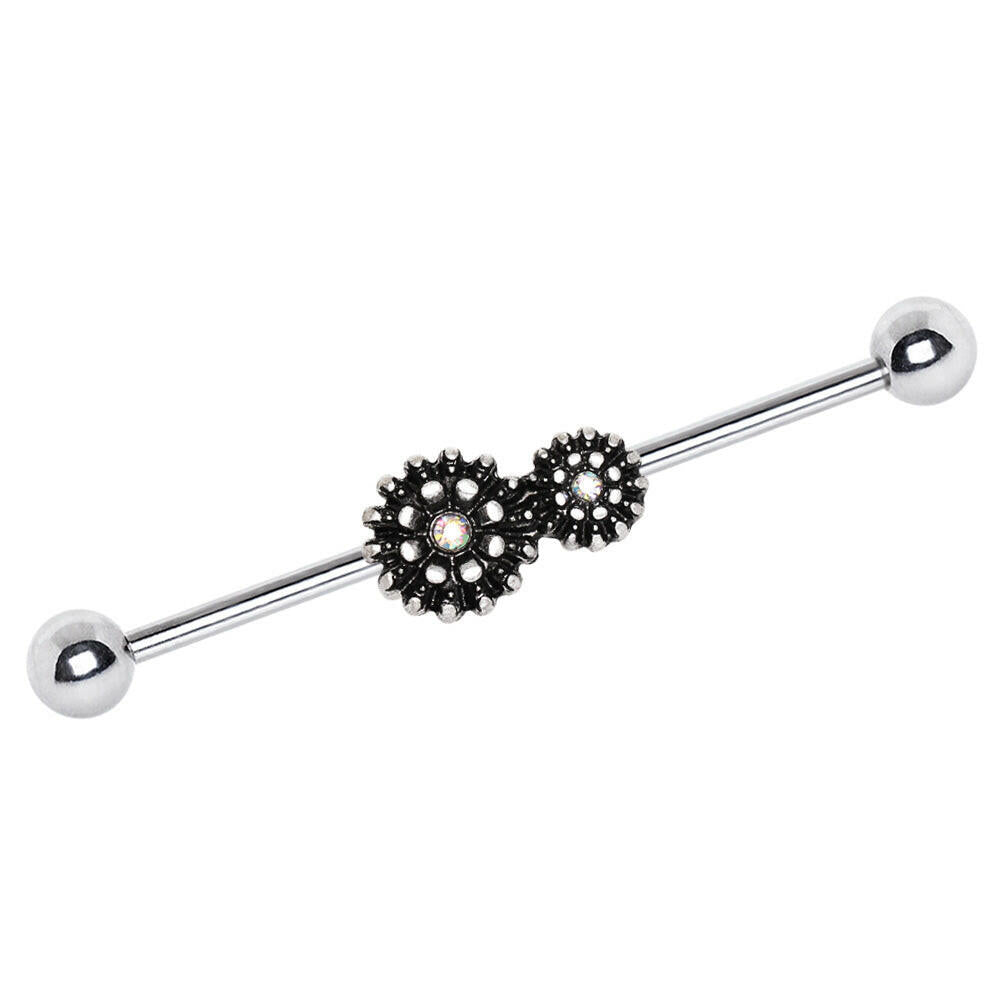 Stainless Steel Antique Style Flowers Industrial Barbell