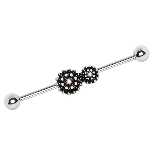 Stainless Steel Antique Style Flowers Industrial Barbell