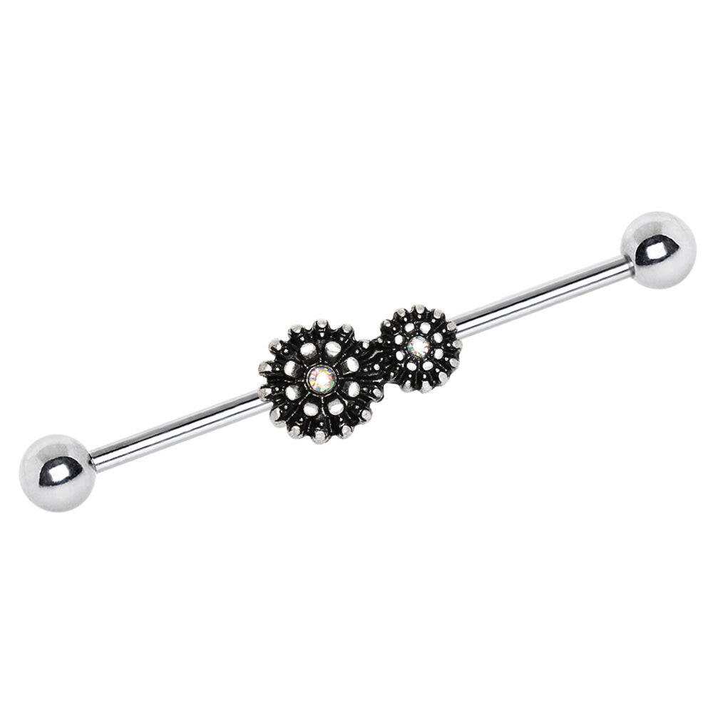 Stainless Steel Antique Style Flowers Industrial Barbell Industrial Barbell Impulse Piercings