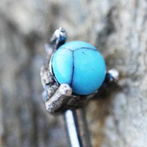 Stainless Steel Antique Style Turquoise Eyebrow Ring Eyebrow Ring Impulse Piercings