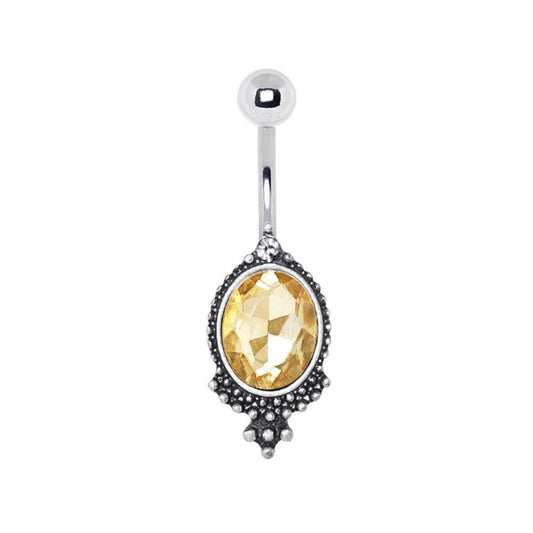 Stainless Steel Antique Topaz Oval Mirror Navel Ring Navel Ring Impulse Piercings