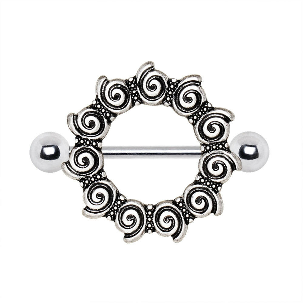 Stainless Steel Antique Tribal Multi-Spirals Nipple Shield Nipple Ring Impulse Piercings