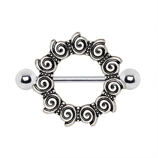 Stainless Steel Antique Tribal Multi-Spirals Nipple Shield Nipple Ring Impulse Piercings