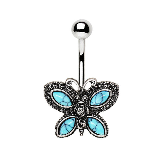 Stainless Steel Antique Turquoise Butterfly Navel Ring Navel Ring Impulse Piercings