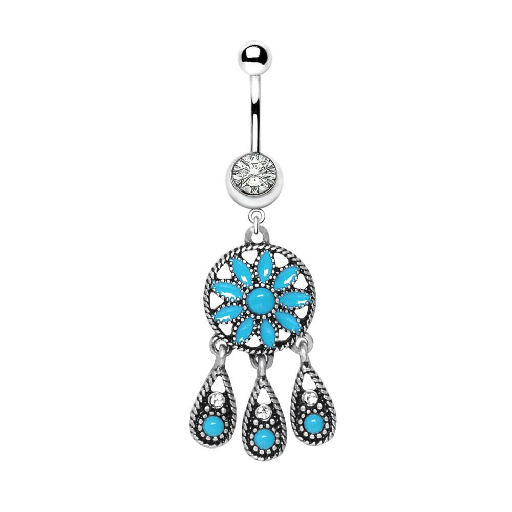 Stainless Steel Antique Turquoise Teardrop Navel Ring