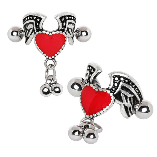 Stainless Steel Antique Winged Heart Cartilage Cuff Earring