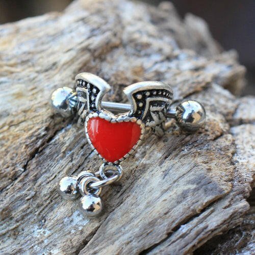 Stainless Steel Antique Winged Heart Cartilage Cuff Earring