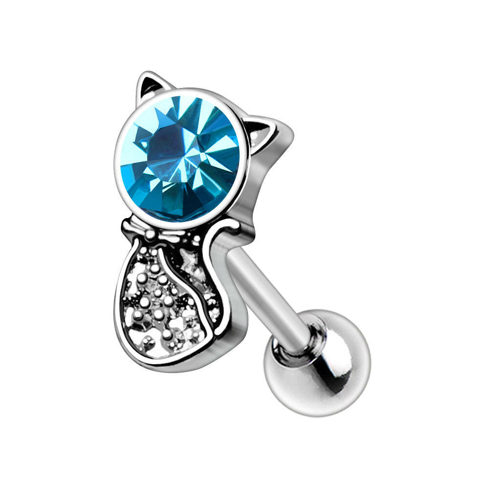 Stainless Steel Aqua Bow Tie Cat Cartilage Earring