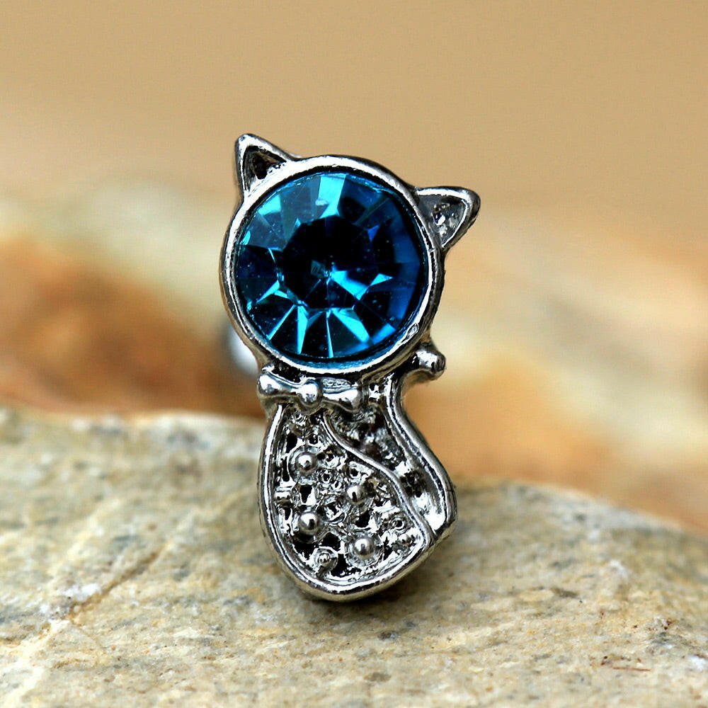Stainless Steel Aqua Bow Tie Cat Cartilage Earring