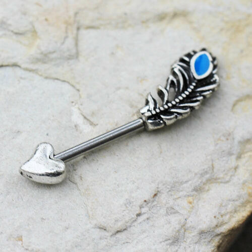 Stainless Steel Aqua Feather Arrow Nipple Bar Nipple Ring Impulse Piercings