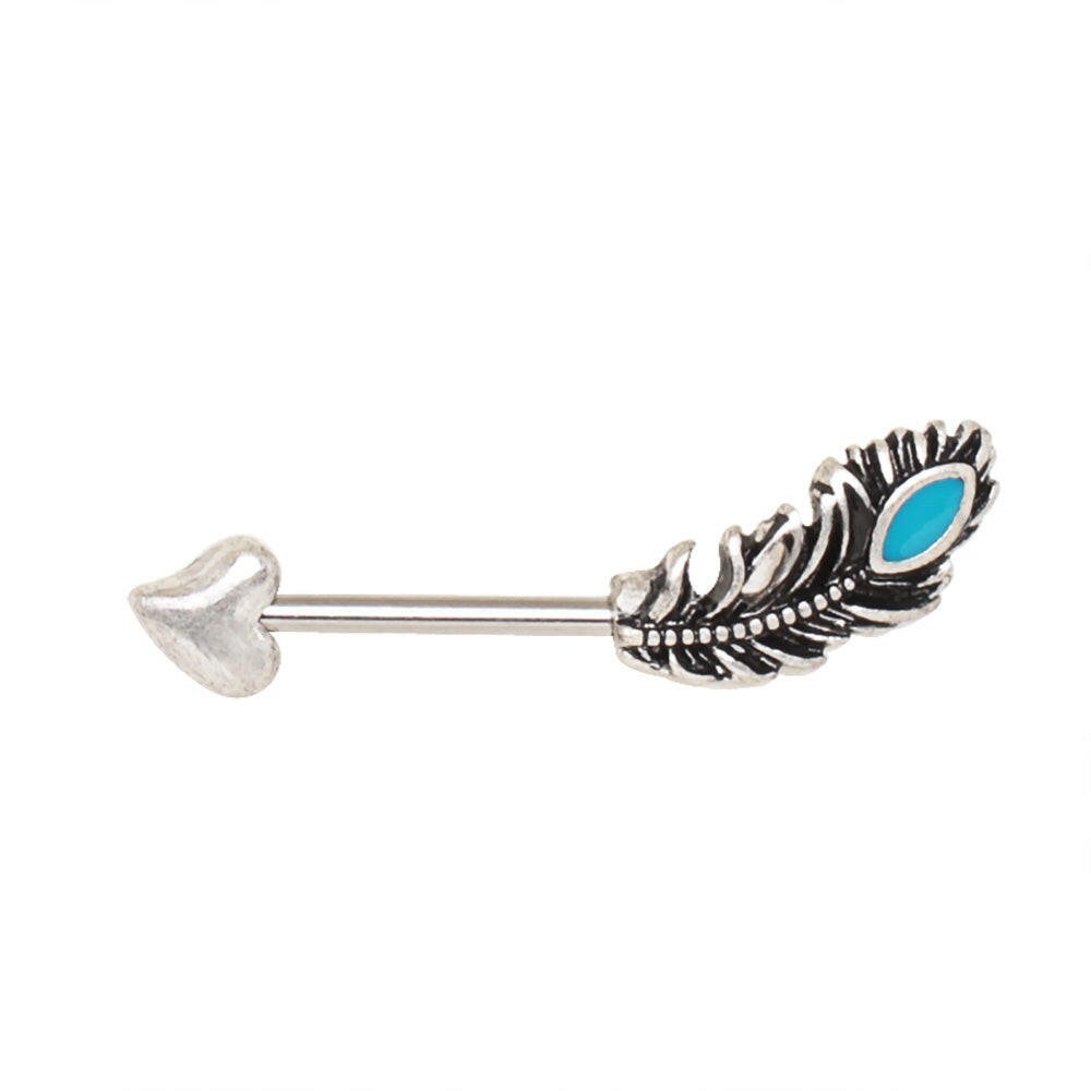 Stainless Steel Aqua Feather Arrow Nipple Bar Nipple Ring Impulse Piercings