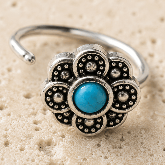 Stainless Steel Aqua Flower Nose Hoop / Cartilage Earring - Skin Metals