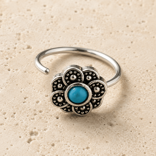 Stainless Steel Aqua Flower Nose Hoop / Cartilage Earring - Skin Metals