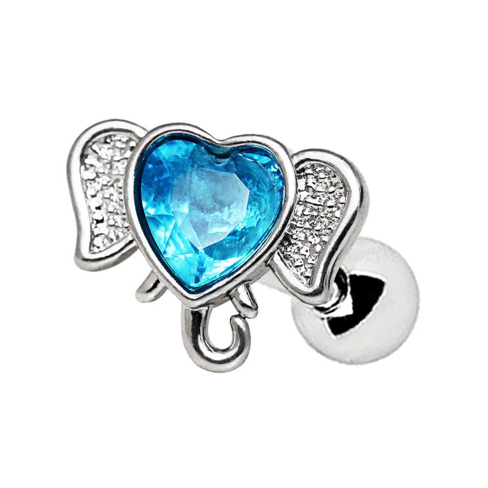 Stainless Steel Aqua Heart Elephant Cartilage Earring Cartilage Earring Impulse Piercings Length: 1/4"