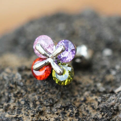 Stainless Steel Art of Brilliance Adorned Quatrefoil Cartilage Earring