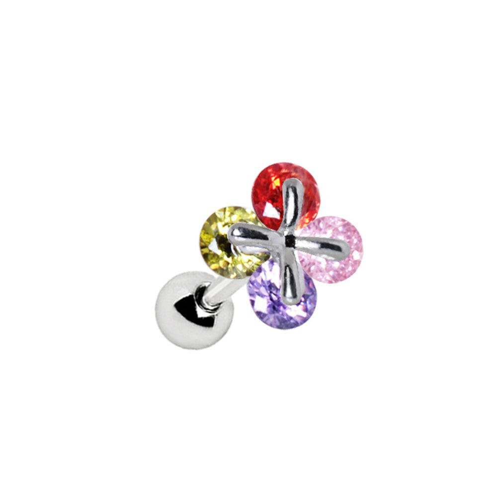 Stainless Steel Art of Brilliance Adorned Quatrefoil Cartilage Earring