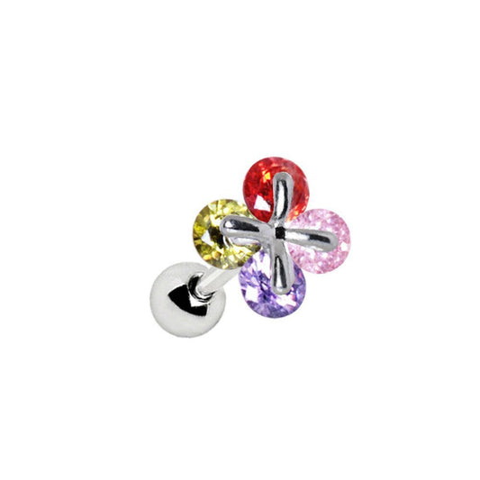 Stainless Steel Art of Brilliance Adorned Quatrefoil Cartilage Earring