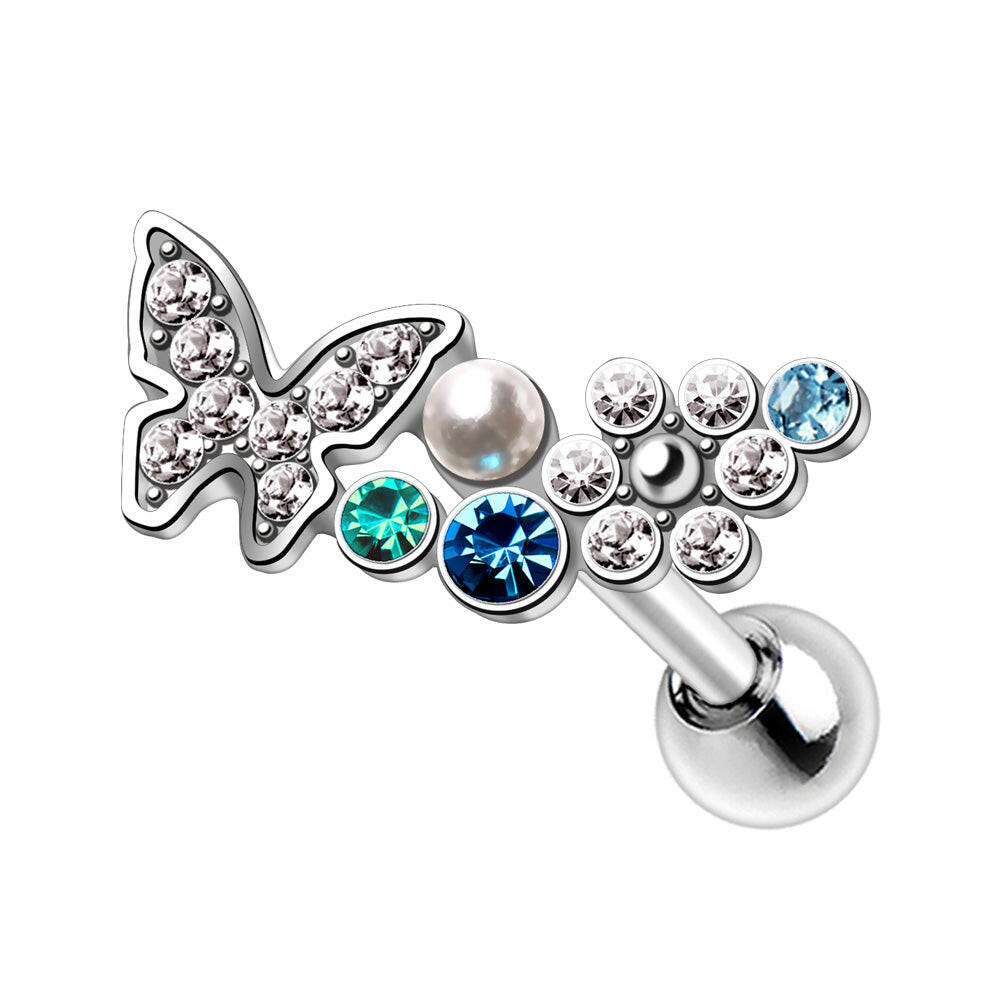 Stainless Steel Art of Brilliance Branched Butterfly Cartilage Earring Cartilage Earring Impulse Piercings Clear/Aqua