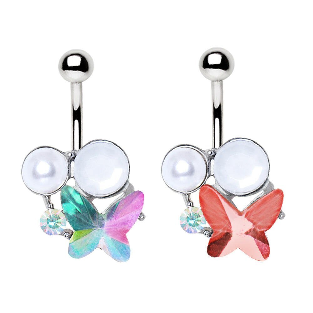 Stainless Steel Art of Brilliance Gleaming Butterfly Navel Ring