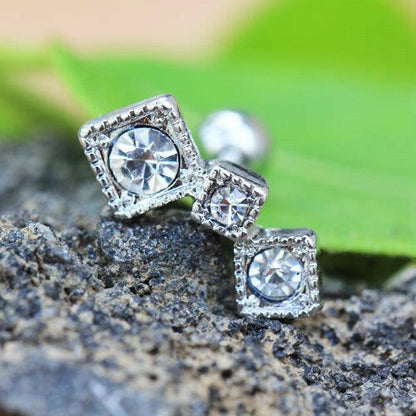 Stainless Steel Art of Brilliance Triple Square Drop Cartilage Earring Cartilage Earring Impulse Piercings