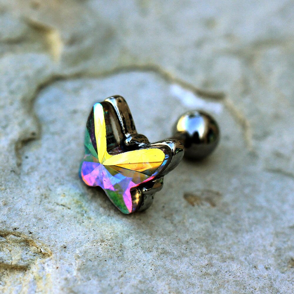 Stainless Steel Aurora Borealis Butterfly Cartilage Earring Cartilage Earring Impulse Piercings