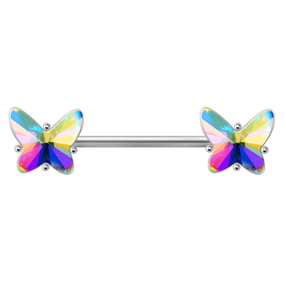 Stainless Steel Aurora Borealis Butterfly Nipple Bar Nipple Ring Impulse Piercings