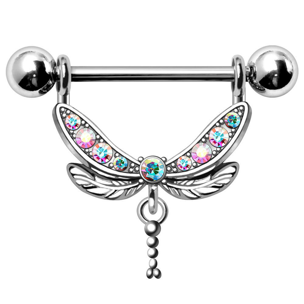 Stainless Steel Aurora Borealis Dragonfly Nipple Ring Nipple Ring Impulse Piercings