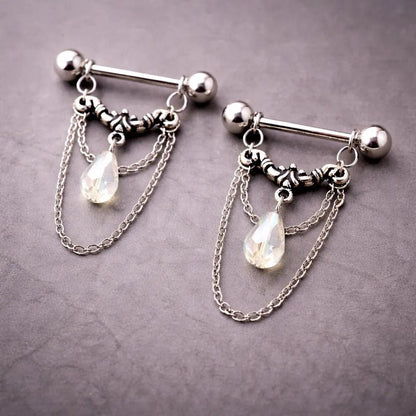 Stainless Steel Aurora Double Chain Nipple Ring Nipple Ring Impulse Piercings