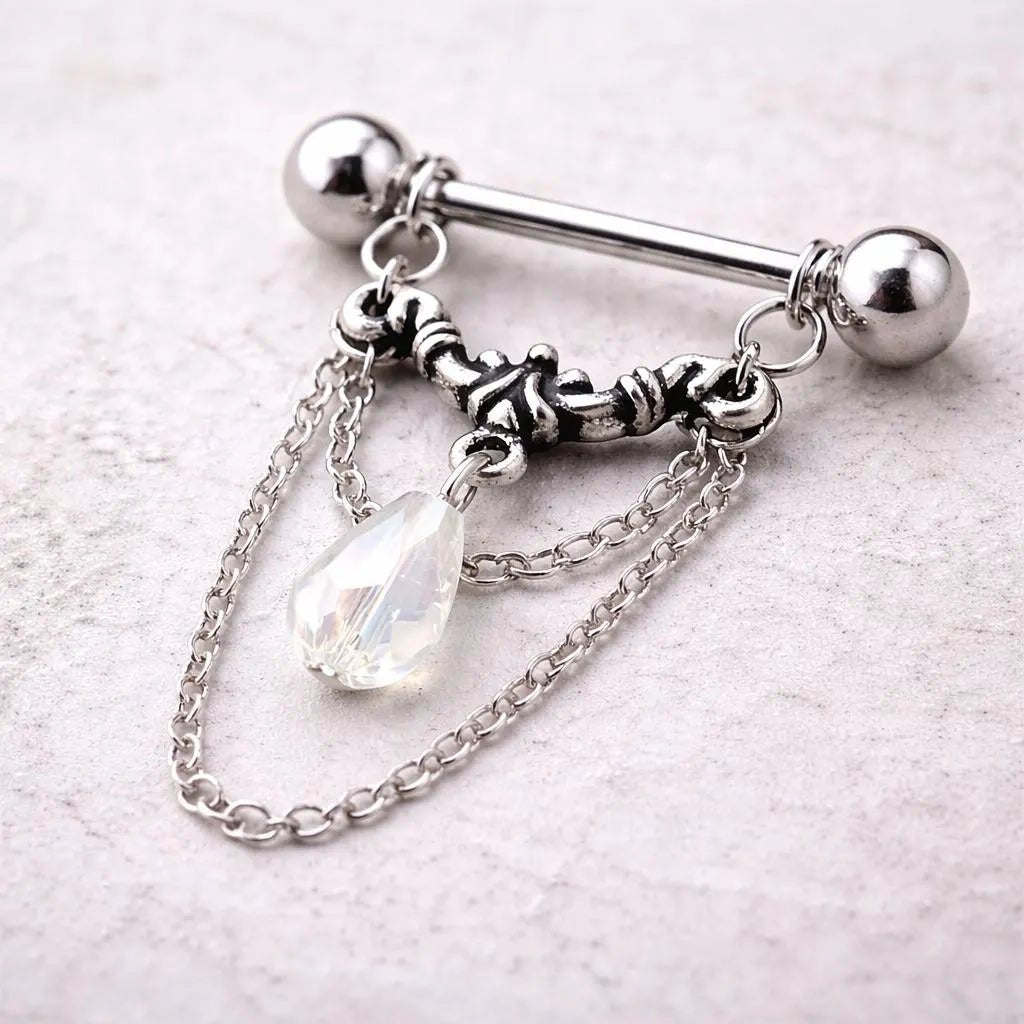 Stainless Steel Aurora Double Chain Nipple Ring Nipple Ring Impulse Piercings