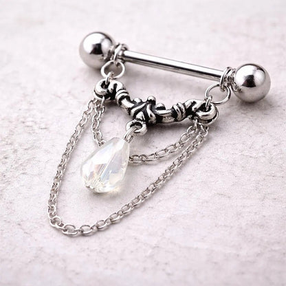 Stainless Steel Aurora Double Chain Nipple Ring Nipple Ring Impulse Piercings