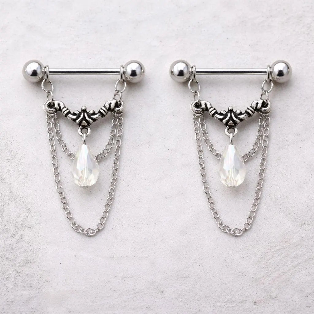 Stainless Steel Aurora Double Chain Nipple Ring Nipple Ring Impulse Piercings