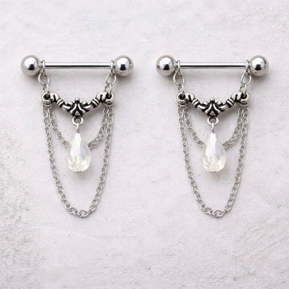 Stainless Steel Aurora Double Chain Nipple Ring Nipple Ring Impulse Piercings