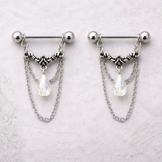 Stainless Steel Aurora Double Chain Nipple Ring Nipple Ring Impulse Piercings