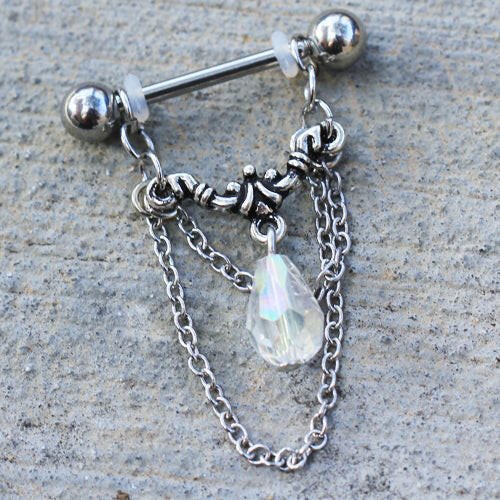 Stainless Steel Aurora Double Chain Nipple Ring Nipple Ring Impulse Piercings