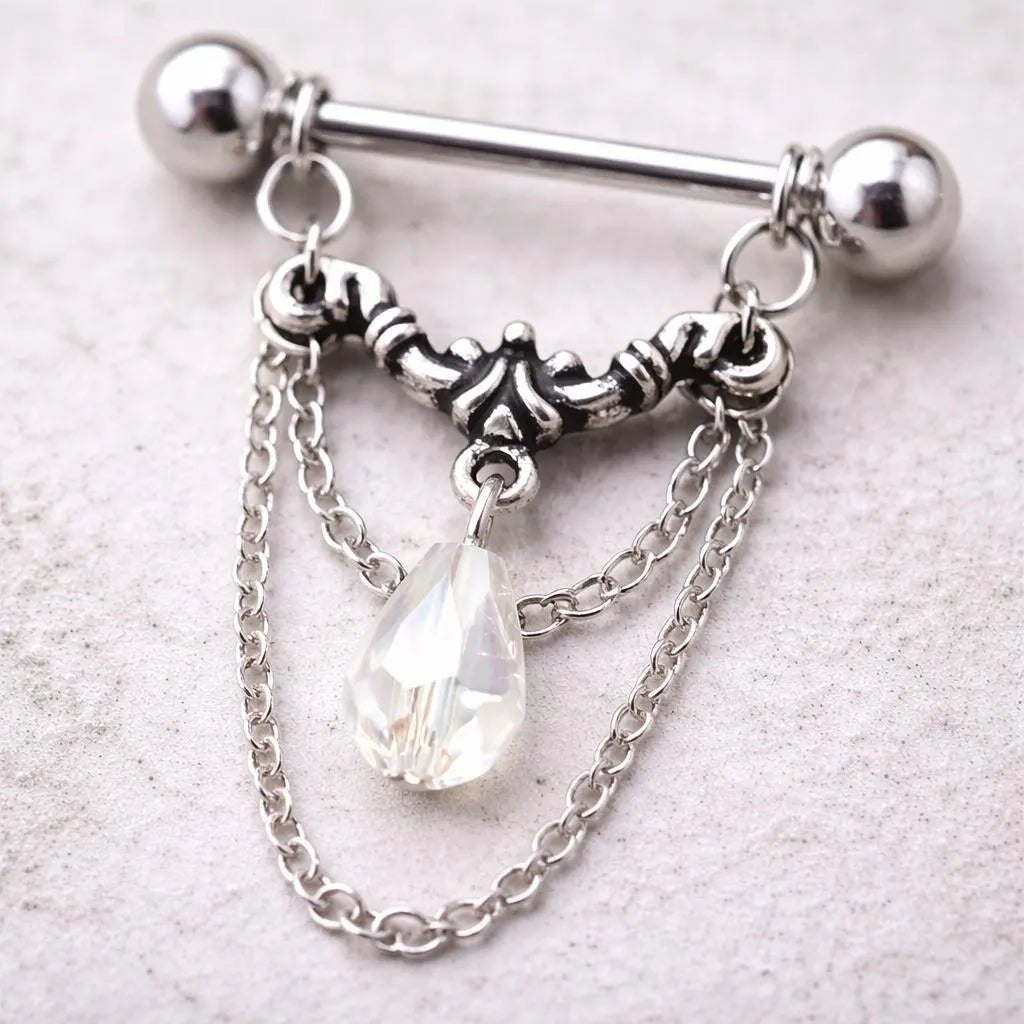 Stainless Steel Aurora Double Chain Nipple Ring Nipple Ring Impulse Piercings