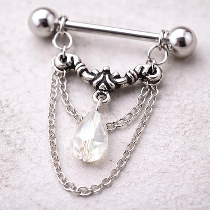 Stainless Steel Aurora Double Chain Nipple Ring Nipple Ring Impulse Piercings