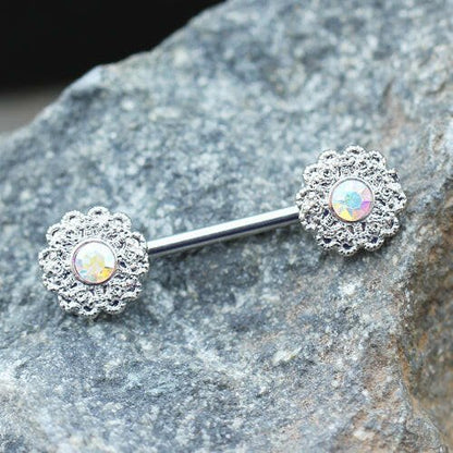 Stainless Steel Aurora Flower Cluster Nipple Bar Nipple Ring Impulse Piercings