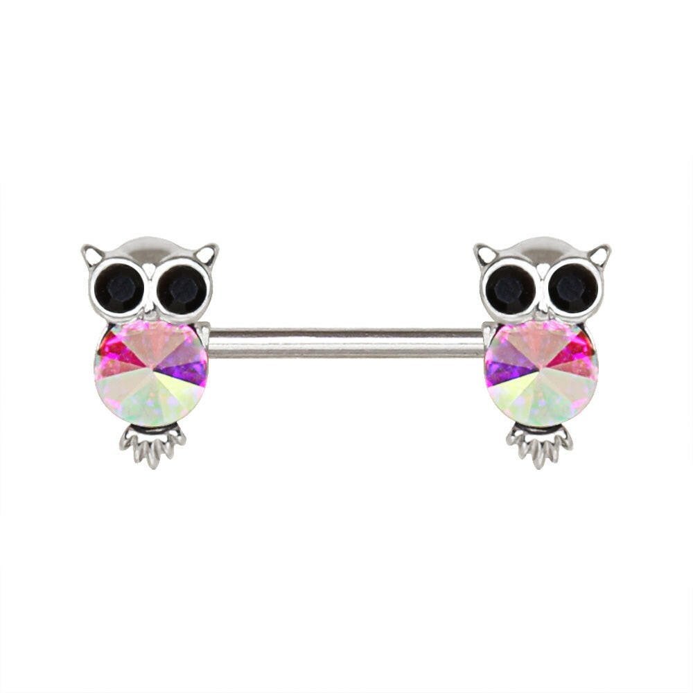Stainless Steel Aurora Owl Nipple Bar front view