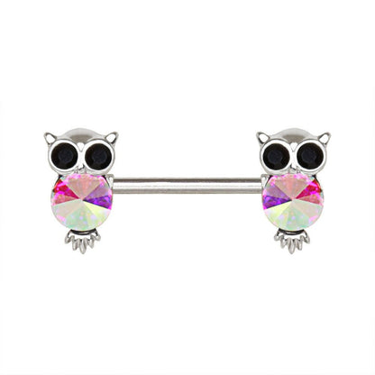 Stainless Steel Aurora Owl Nipple Bar front view