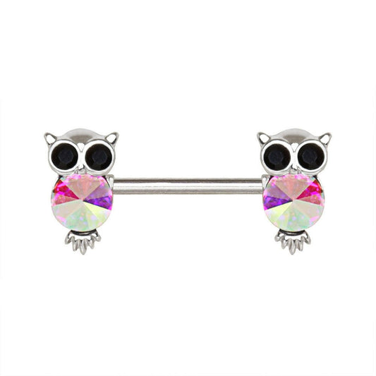 Stainless Steel Aurora Owl Nipple Bar front view