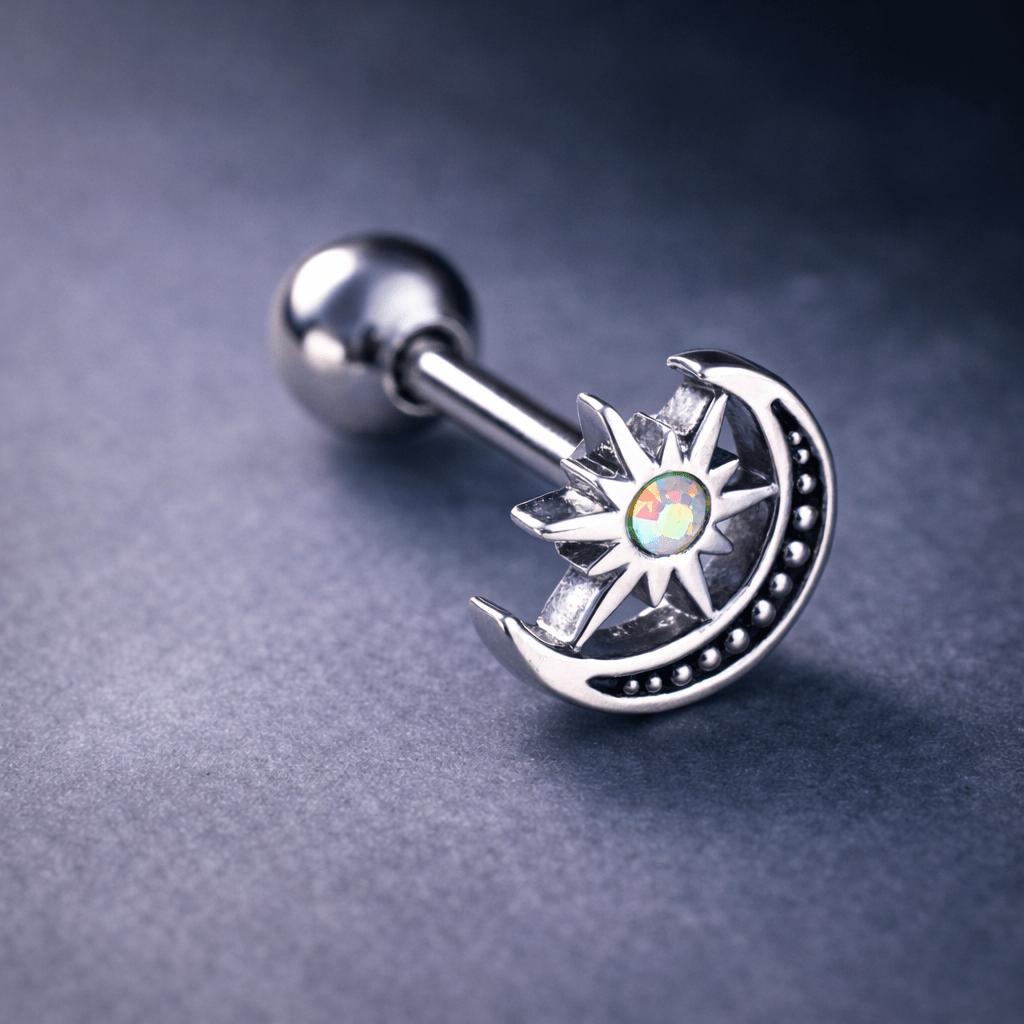 Stainless Steel Aurora Star and Moon Cartilage Earring Cartilage Earring Impulse Piercings