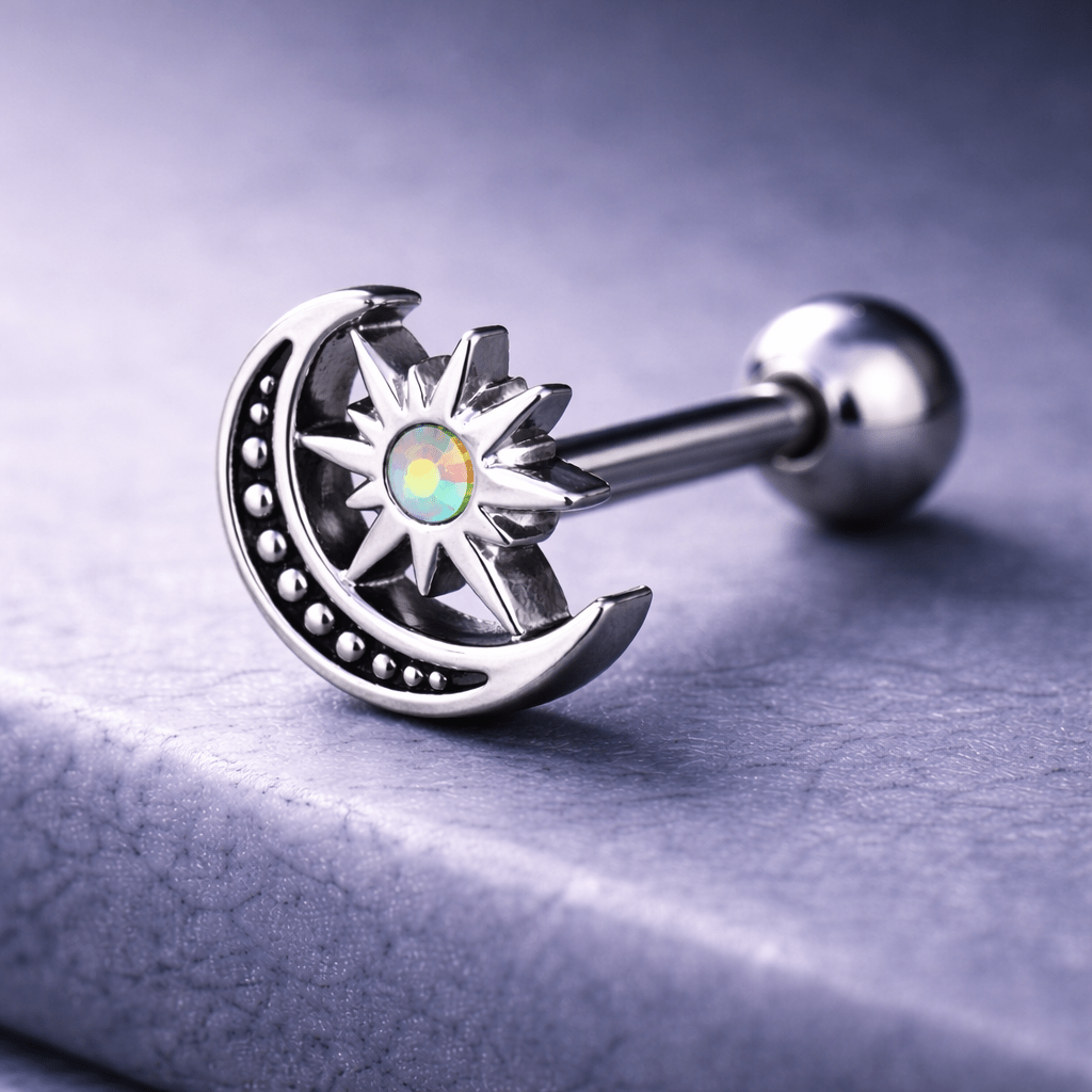 Stainless Steel Aurora Star and Moon Cartilage Earring Cartilage Earring Impulse Piercings