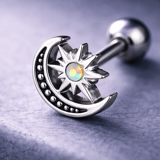 Stainless Steel Aurora Star and Moon Cartilage Earring Cartilage Earring Impulse Piercings