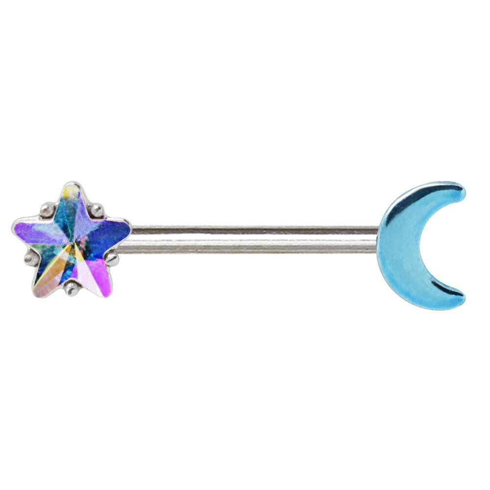 Stainless Steel Aurora Star and Moon Nipple Bar Nipple Ring Impulse Piercings