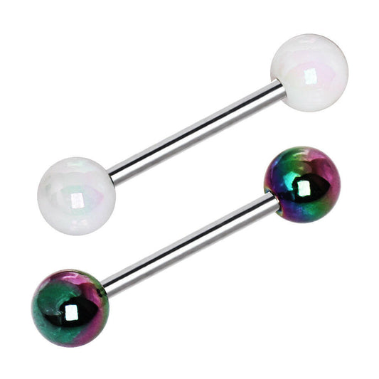 Stainless Steel Barbell with UV Acrylic Mystic Aurora Balls