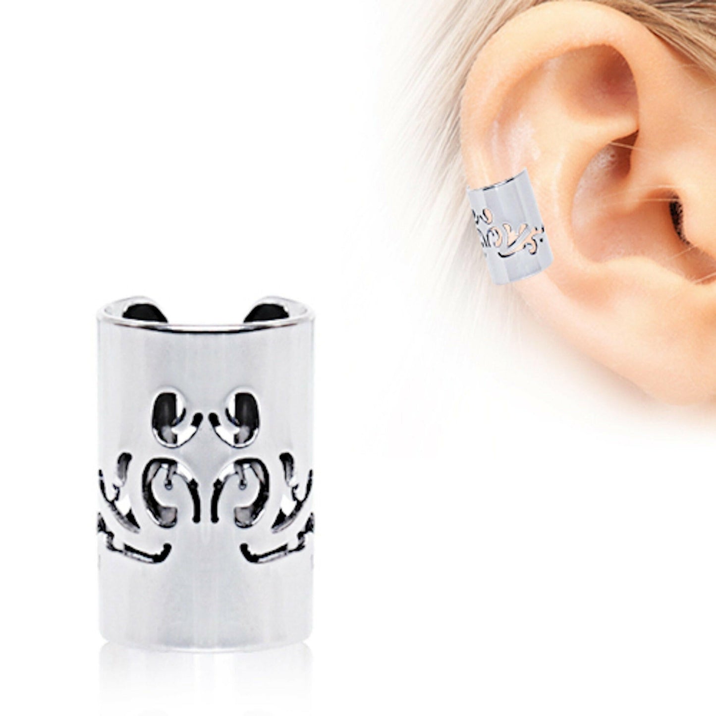 Stainless Steel Baroque Patterned Cartilage Ear Cuff Cuff Earring Impulse Piercings Steel