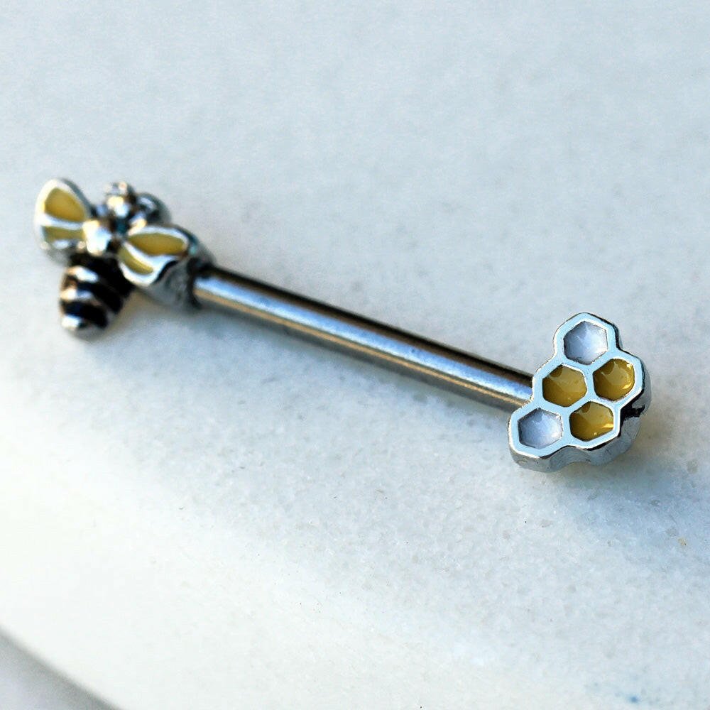 Stainless Steel Bee and Honeycomb Nipple Bar Nipple Ring Impulse Piercings